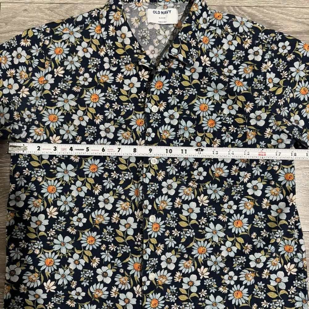 Kids Old Navy‎ 100% Cotton Linen Short Sleeve Button Up Shirt XL 14-16 Floral